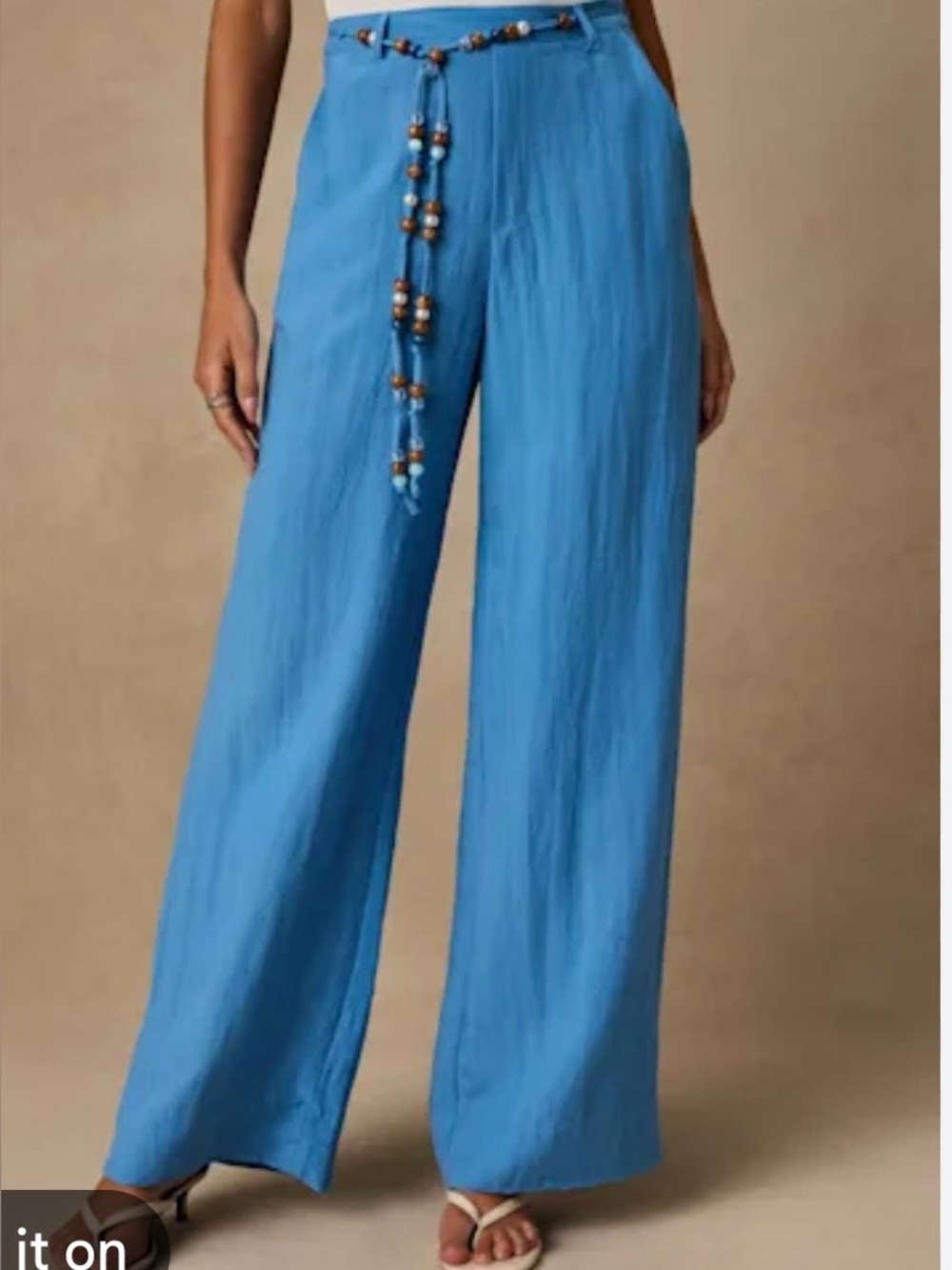 Lulus Boho Evaline Turquoise Beaded Belt Wide-Leg Pants Size Medium Cotton Blend
